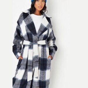 Missguided blue and black plaid coat
